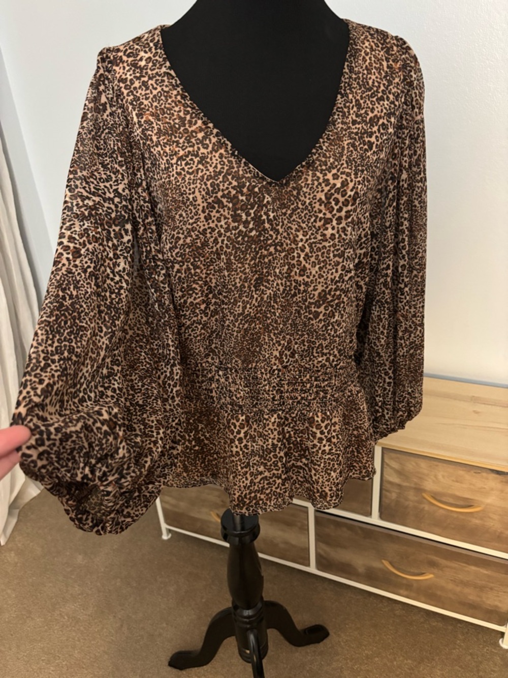 1. State Brown Leopard Print V-Neck Peplum Blouse
